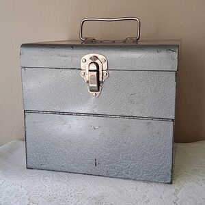 Vtg MCM Metal Sturdy Storage Travel Case Box: Sewing, Decor, Industrial, Retro